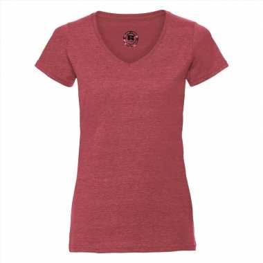 Basic v-hals t-shirt vintage washed rood voor dames