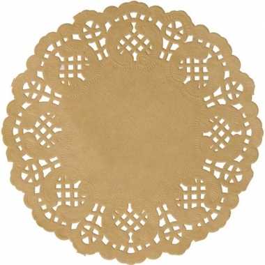 Vintage 10x bruine naturel ronde placemats 35 cm papier kant uiterlijk