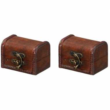 Vintage 2x houten opbergkistjes donkerbruin 8 cm