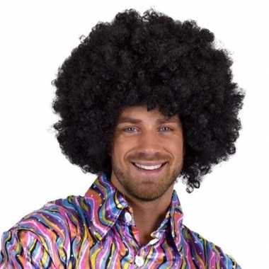 Vintage 2x stuks grote afro verkleed pruik zwart