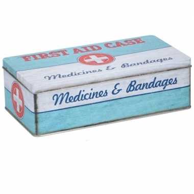 Vintage bewaarblik first aid kit retro print mint groen 26 x 13 cm