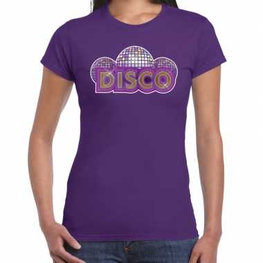 Vintage disco fun t-shirt paars voor dames