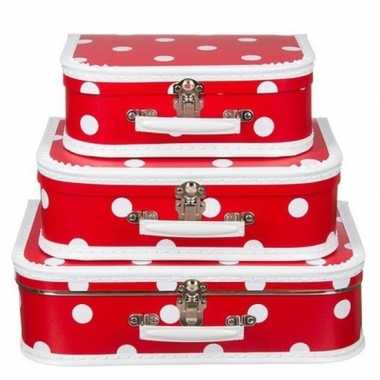 Vintage geboorte kraamcadeau koffertje rood polkadot 25 cm