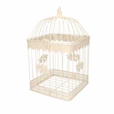 Vintage home decoratie vogelkooi wit 18 x 18 x 31 cm