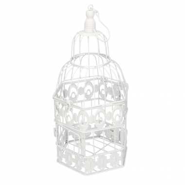 Vintage home decoratie vogelkooi wit 18 x 39 cm