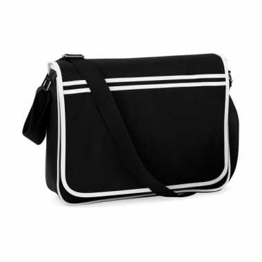 Vintage retro messenger tas zwart met wit