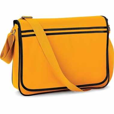 Vintage retro schoudertas/aktetas geel/zwart 40 cm voor dames/heren