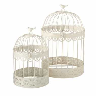 Vintage set van 2x home decoratie vogelkooien wit 25 x 39 cm en 19 x 30 cm