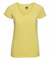Basic v hals t-shirt vintage washed geel voor dames