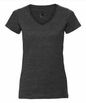 Basic v hals t-shirt vintage washed grijs voor dames