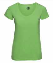 Basic v hals t-shirt vintage washed lime voor dames