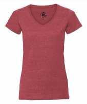 Basic v hals t-shirt vintage washed rood voor dames