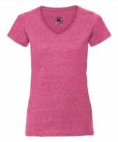 Basic v hals t-shirt vintage washed roze voor dames