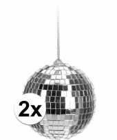 Vintage 2x kerstboom decoratie discoballen zilver 6 cm
