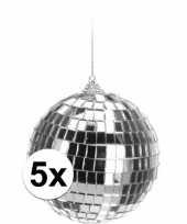 Vintage 5x kerstboom decoratie discoballen zilver 10 cm