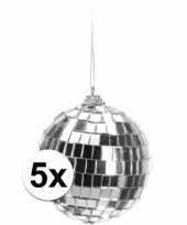Vintage 5x kerstboom decoratie discoballen zilver 8 cm