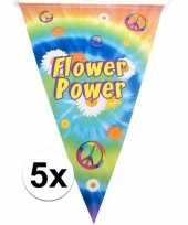 Vintage 5x vlaggenlijnen flower power hippie feest decoratie 5 meter