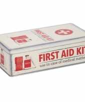 Vintage bewaarblik first aid kit retro print rood creme 26 x 13 cm