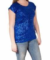 Vintage blauwe glitter pailletten disco shirt dames l xl