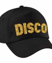 Vintage disco pet cap zwart met gouden bedrukking volwassenen