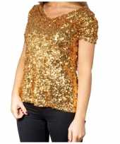 Vintage gouden glitter pailletten disco shirt dames