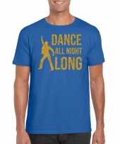 Vintage gouden muziek t-shirt shirt dance all night long blauw heren