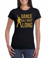 Vintage gouden muziek t-shirt shirt dance all night long zwart dames