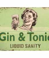 Vintage retro muurplaatje gin tonic liquid sanity 15 x 20 cm