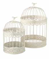 Vintage set van 2x home decoratie vogelkooien wit 25 x 39 cm en 19 x 30 cm