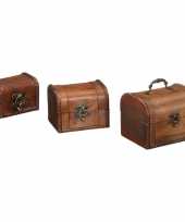 Vintage set van 3 houten opbergkistjes donkerbruin