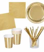 Vintage verjaardag feest party tafel dekken set in het goud bordjes bekers servetten rietjes 10266841