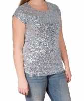 Vintage zilveren glitter pailletten disco shirt dames l xl