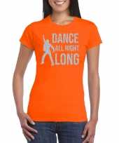 Vintage zilveren muziek t-shirt shirt dance all night long oranje dames